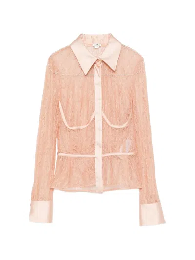 Elisabetta Franchi Lace-panelled Satin-trim Shirt In Orange
