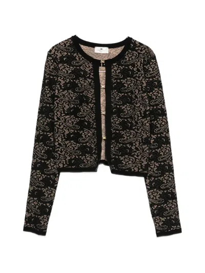 Elisabetta Franchi Lace-pattern Logo-plaque Sweater In Brown