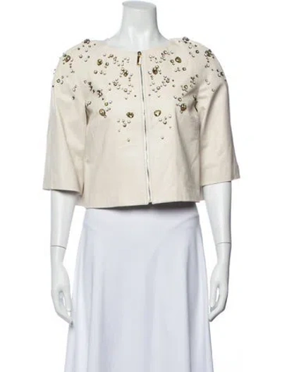 Pre-owned Elisabetta Franchi Lambskin Jacket In Neutrals