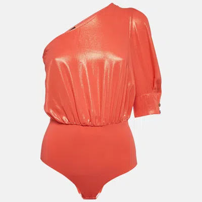 Pre-owned Elisabetta Franchi Lamé And Jersey One Shoulder Bodysuit S In Pink