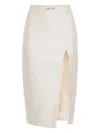 Elisabetta Franchi Lamé Tweed Split Midi Skirt In White