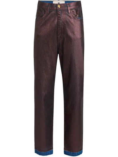 Elisabetta Franchi Laminated Cotton Jeans In Brown