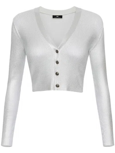 Elisabetta Franchi Laminated Cropped Cardigan In Grey
