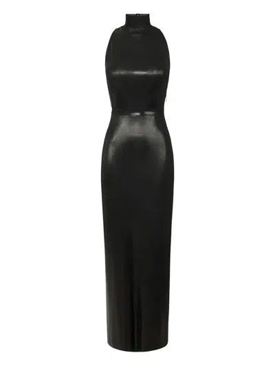 Elisabetta Franchi Laminated Maxi Dress In Black