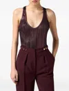 Elisabetta Franchi Laminated Ribbed Knit Top In Burgundy