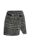 Elisabetta Franchi Asymmetric Houndstooth Skirts Gold Hardware In Burro/nero