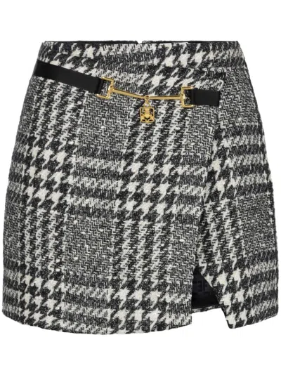 Elisabetta Franchi Laminated Tweed Wraparound Skirt In Multi