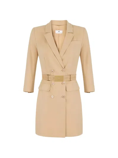 Elisabetta Franchi Lapel Belted Mini Dress In Neutral