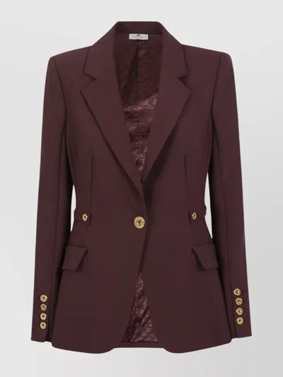 Elisabetta Franchi Lapel Button Flap Pocket Jacket In Burgundy