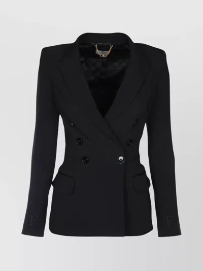 Elisabetta Franchi Lapel Jacket With Shoulder Structure And Button Detailing In Black