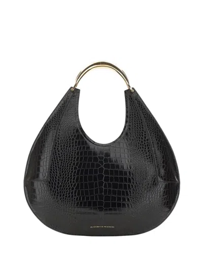 Elisabetta Franchi Large Crocodile-embossed Jewel-handle Tote Bag In Black