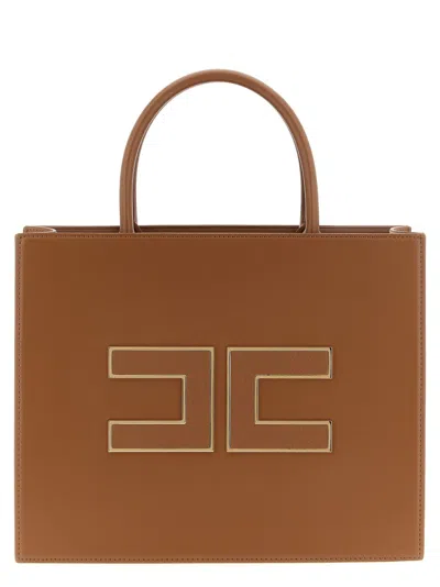 Elisabetta Franchi Large Logo Shopping Bag In Brown