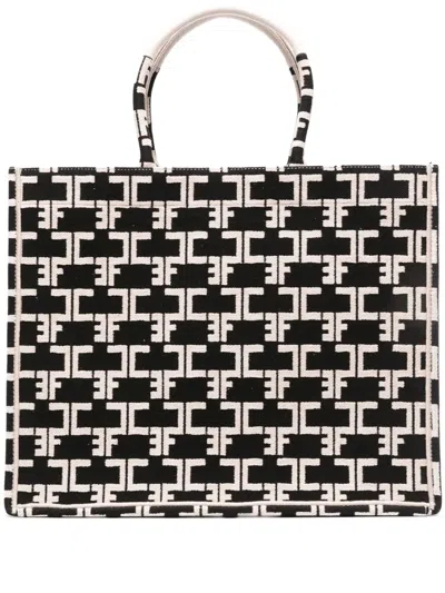 Elisabetta Franchi Large Monogram Tote Bag In Black