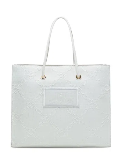 Elisabetta Franchi Large Tote In Jacquard Raffia In White
