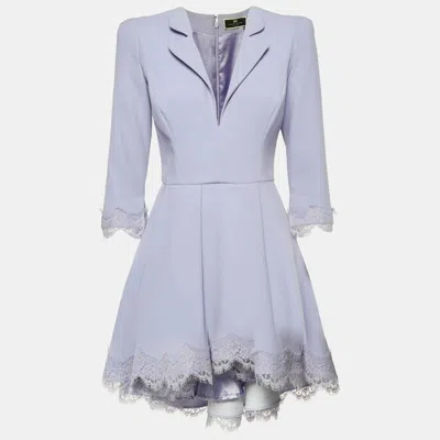 Elisabetta Franchi Lavender Crepe Lace Trim Flared Mini Dress In Purple