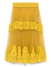Elisabetta Franchi Ochre Yellow Midi Skirt With Lace Panels