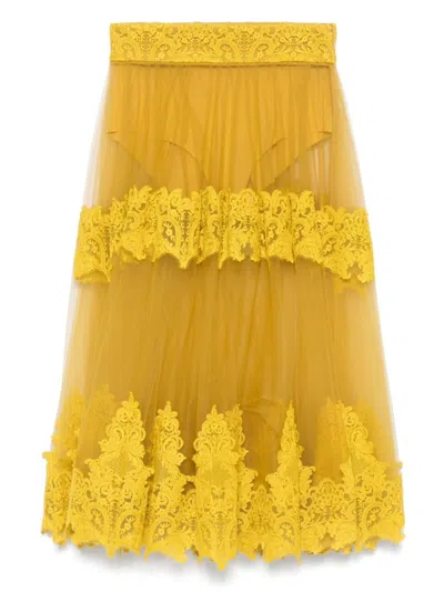 ELISABETTA FRANCHI ELISABETTA FRANCHI LAYERED BEIGE SKIRT WITH LACE DETAILING