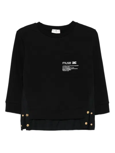Elisabetta Franchi Layered Black Sweater With Ruffled Hem