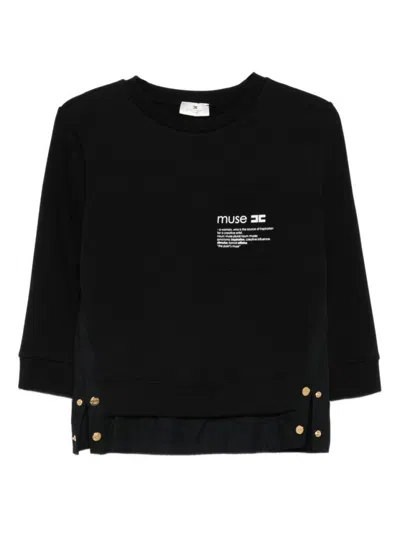 ELISABETTA FRANCHI LAYERED BLACK SWEATER WITH RUFFLED HEM
