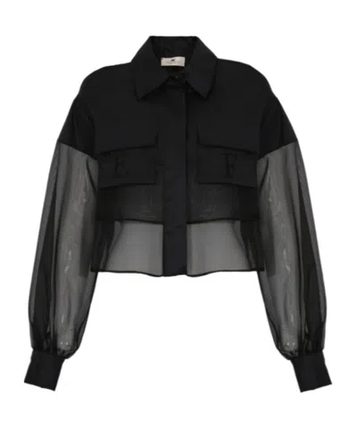 Elisabetta Franchi Ef Monogram-embroidery Shirt In Black