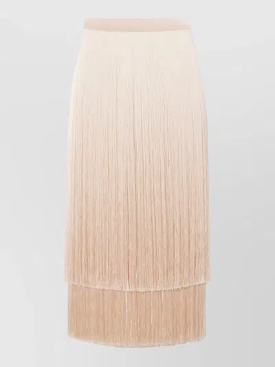 Elisabetta Franchi Layered Fringe Detail Midi Skirts Collection In Pink