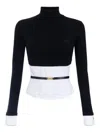 Elisabetta Franchi Turtleneck Top With Contrasting Poplin Insert And Logo Buckle In Black