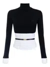 Elisabetta Franchi Turtleneck Top With Contrasting Poplin Insert And Logo Buckle