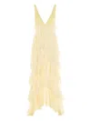 Elisabetta Franchi Lace And Ruffles Long Sleeve Dress In Yellow
