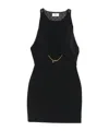 Elisabetta Franchi Sleeveless Round Neck Mini Fitted Chain Dress In Black