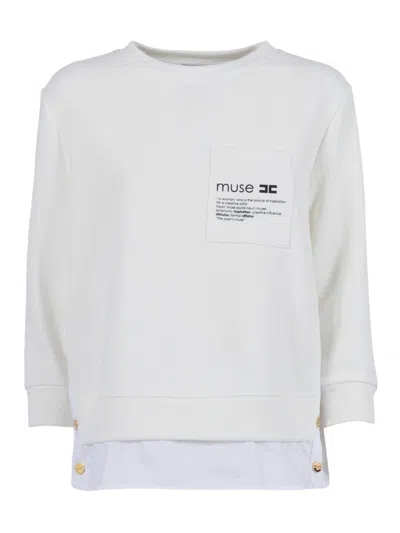 ELISABETTA FRANCHI LAYERED WHITE SWEATSHIRT WITH FRONT POCKET