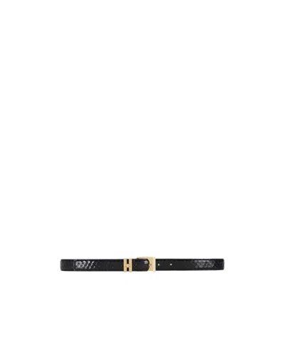 Elisabetta Franchi Leather Belt With Fish-scale Pattern In Black