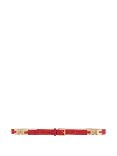Elisabetta Franchi Leather Belt With Lizard Print In Red