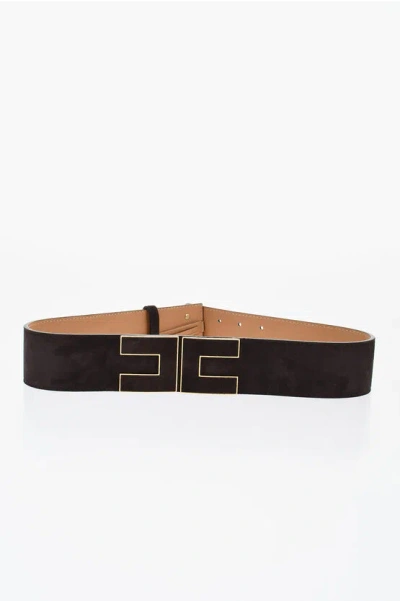 Elisabetta Franchi Leather Belt With Ton-sur-ton Logo In Black