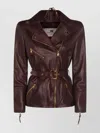Elisabetta Franchi Fitted Leather Jacket With Belted Waist And Gold Hardware In Brown
