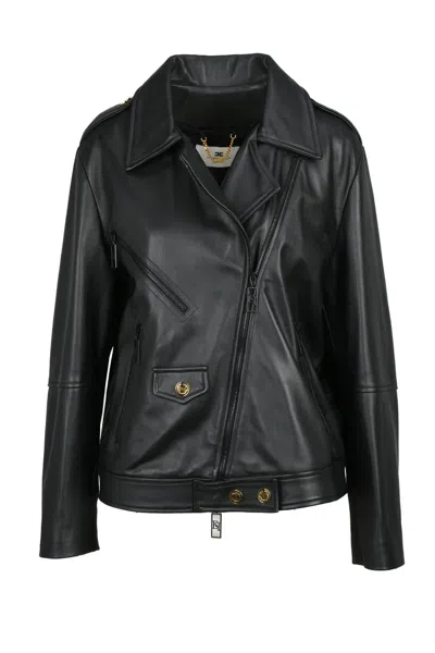 Elisabetta Franchi Leather Biker Jacket - Black