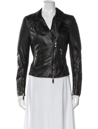 Pre-owned Elisabetta Franchi Leather Biker Jacket In Black