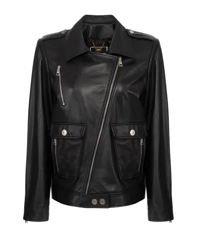 Elisabetta Franchi Leather Biker Jacket In Black