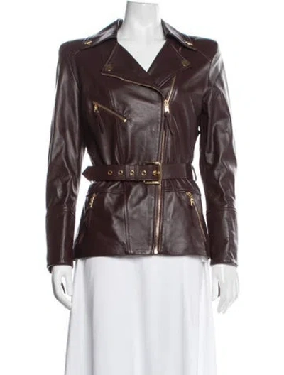 Pre-owned Elisabetta Franchi Leather Biker Jacket In Burgundy