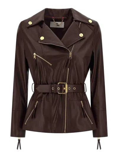 Elisabetta Franchi Leather Biker Jacket In Red