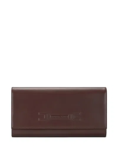 Elisabetta Franchi Leather Clutch Bag In Brown