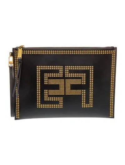 Pre-owned Elisabetta Franchi Leather Clutch W/ Tags In Black