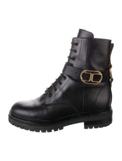 Pre-owned Elisabetta Franchi Leather Combat Boots In Black