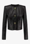 Elisabetta Franchi Leather Jacket With Monogram Metal Details In Black