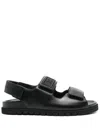 Elisabetta Franchi Leather Flat Sandals In Black