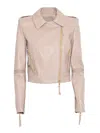 Elisabetta Franchi Leather Jacket With Stitched Profiles In Pink