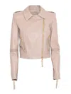 Elisabetta Franchi Leather Jacket With Stitched Profiles In Pink