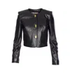 Elisabetta Franchi Cropped Sheepskin Jacket With Gold-tone Button Closures In Black