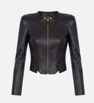 Elisabetta Franchi Leather Jacket In Black
