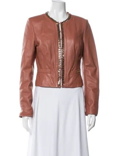 Pre-owned Elisabetta Franchi Leather Jacket In Orange