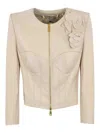 Elisabetta Franchi Leather Jacket With Floral Applications